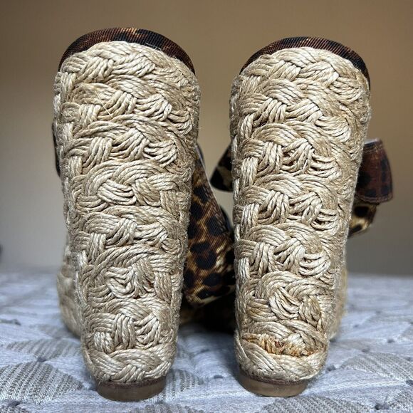 Stuart Weitzman X-Ray Animal Print Fabric Wide Strap Espadrille Wedge Sandal 7 M - Picture 8 of 16